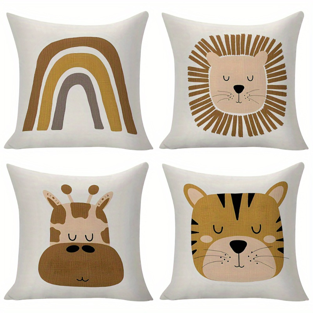 Baby Nursery Cushion - 1pc ボヘミアンサファリアニマルキッズスローピローカバーかわいいレインボータイガーライオンキリンクッションケース保育園寝室プレイルーム用