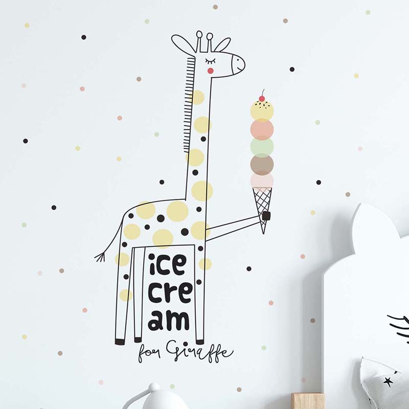 Baby Nursery Mural Wallpaper - 漫画アイスクリームキリンウォールステッカー子供部屋の背景装飾壁紙ベビーベッドルーム装飾保育園リムーバブルホーム壁画