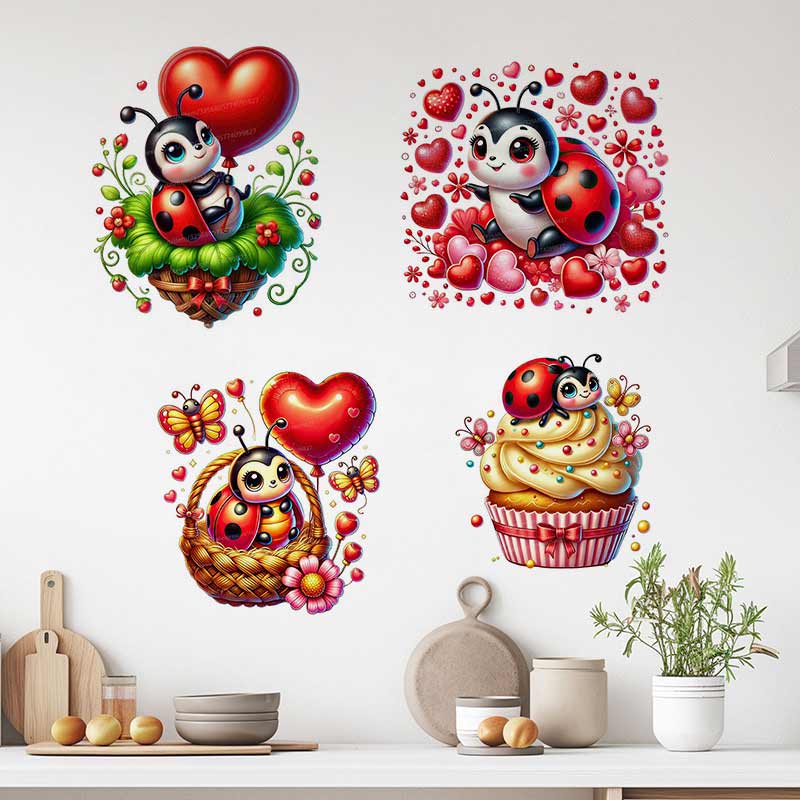 Baby Nursery Mural Wallpaper - かわいいてんとう虫ウォールステッカーベビーキッズルーム装飾壁画自己粘着寝室ホーム壁紙保育園装飾デカール M1555