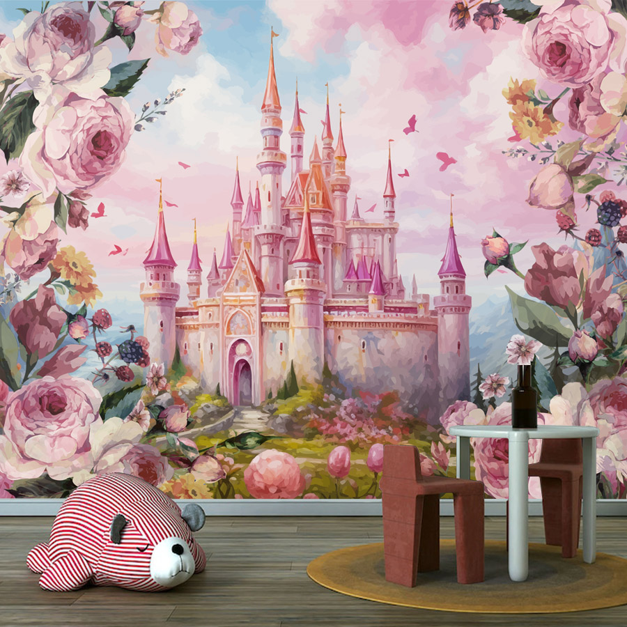 Baby Nursery Mural Wallpaper - 8+ 漫画保育園フラワーキャッスルウォールズホームデコレーション自己粘着オプション写真壁紙寝室装飾用キッズベビーマルール