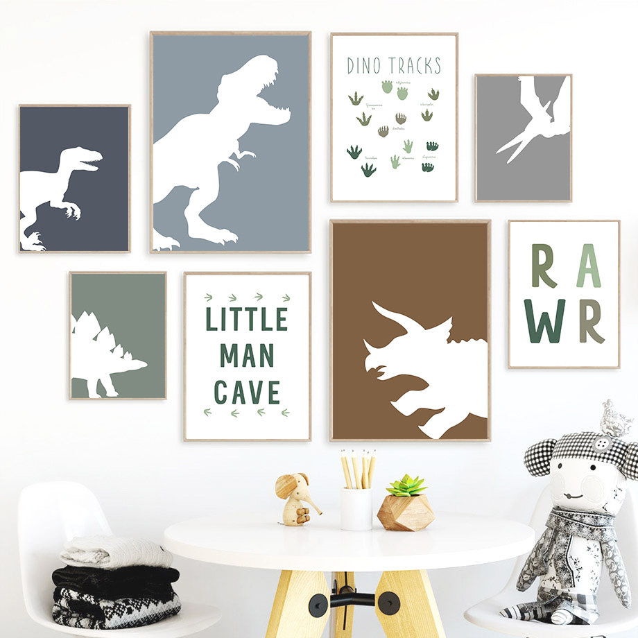 Baby Nursery Quotes Wall Art - (2D キャンバス絵画)ジュラ紀の恐竜ティラノサウルス レックス トリケラトプスの名言ウォールアート キャンバス絵画ポスターとプリント ウォール