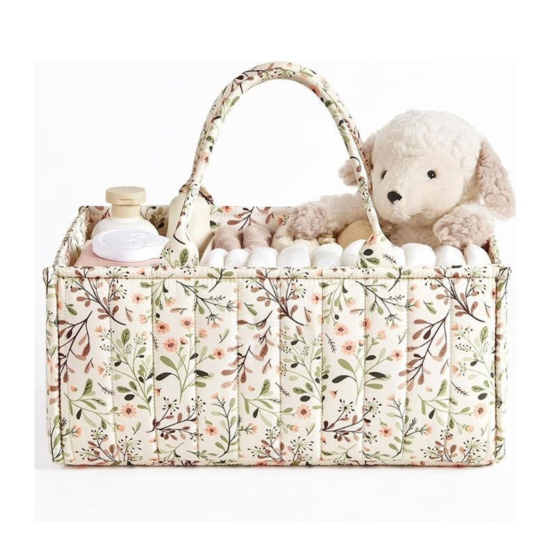 Baby Nursery Must Haves - WOTT-スタイリッシュな花柄おむつ収納オーガナイザー、保育園用収納バスケット、おむつバッグ、ベビーシャワーへのギフト、ベビーレジストリーの必需品