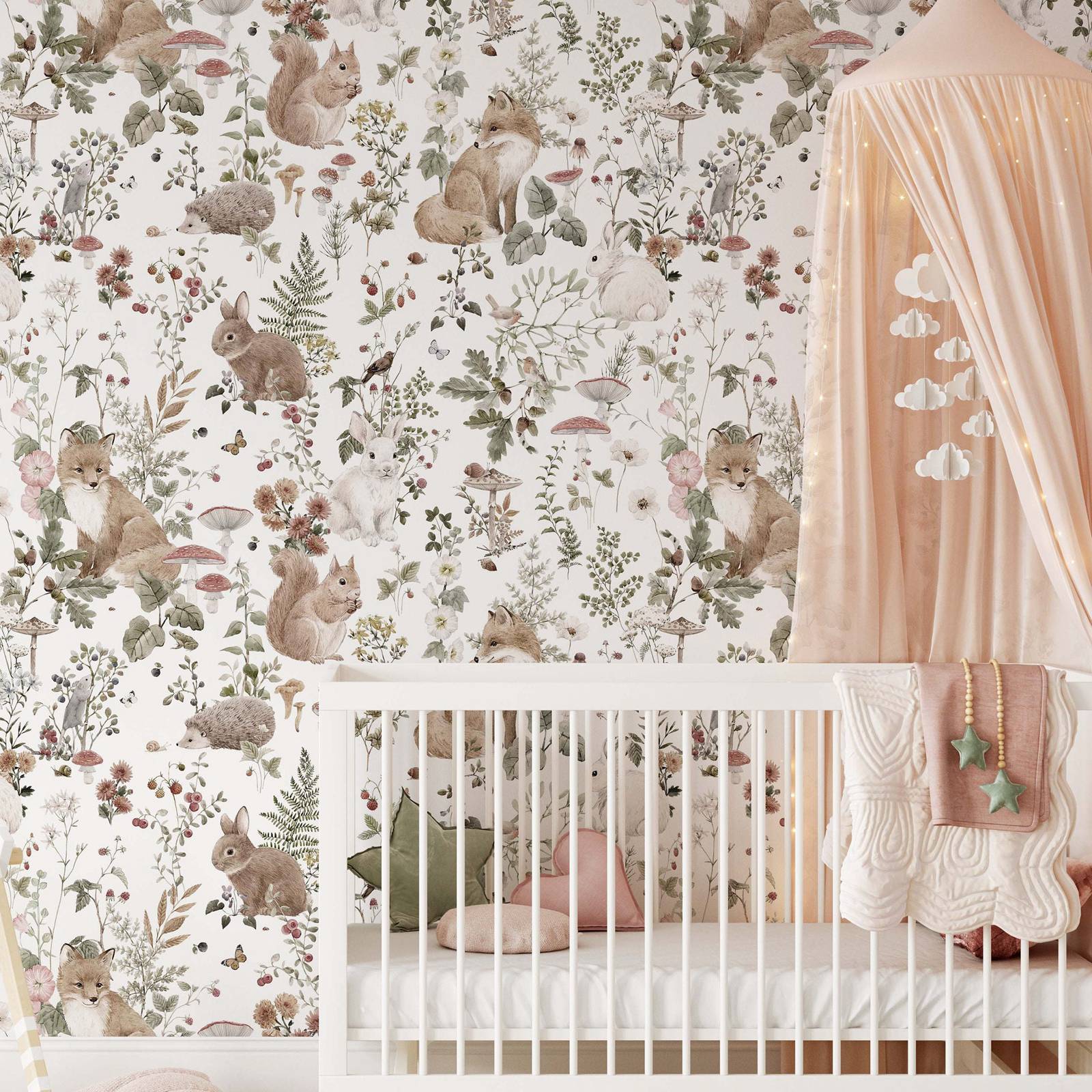 Baby Nursery Mural Wallpaper - 赤ちゃんのための森の壁紙,ヴィンテージ,大きなサイズ,動物,森,子供のための