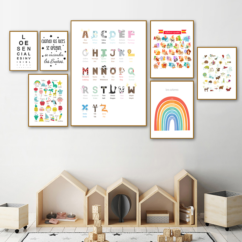 Baby Nursery Quotes Wall Art - スペインの子供の寝室のアート装飾キャンバス絵画、夢がインスピレーションを与えるスペイン語の引用プリントベビールームの壁アート