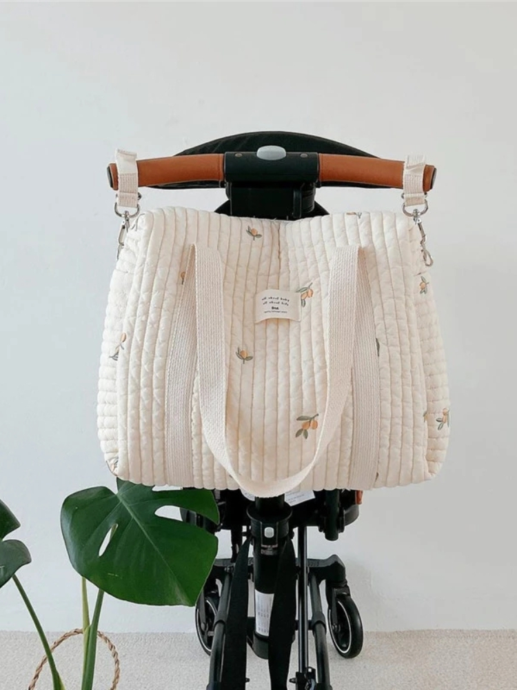 Diaper Caddy Organizer - 韓国スタイル新生児ケアおむつバッグミイラショルダーバッグ刺繍キルティングベビーカーおむつ収納オーガナイザー大型ハンドバッグ