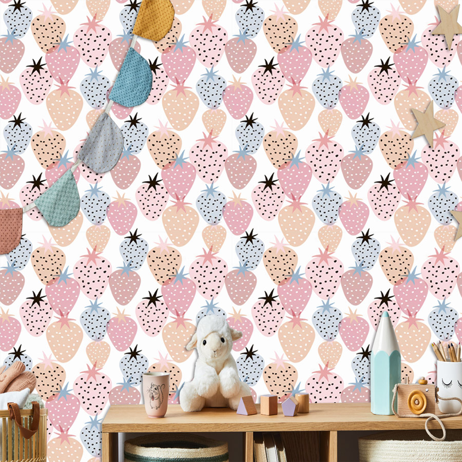 Baby Nursery Mural Wallpaper - 12+ かわいい保育園用イチゴ柄壁紙 リビングルームの壁用 ホームデコレーション 子供用 赤ちゃん