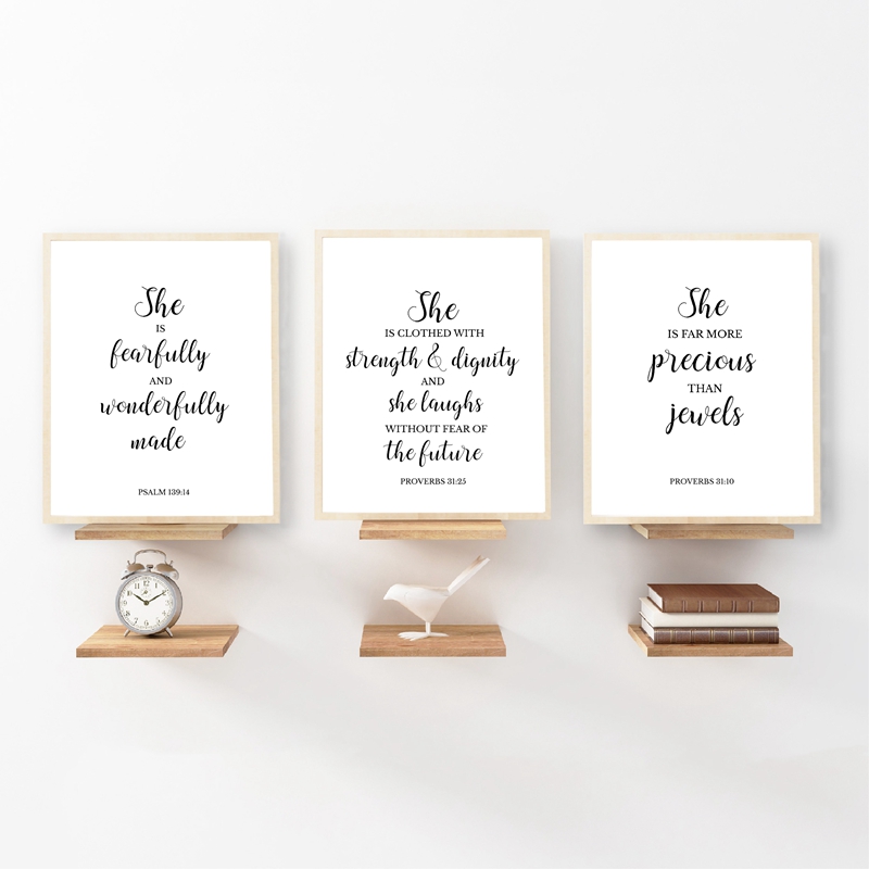Baby Nursery Quotes Wall Art - 聖書の詩の引用クリスチャンの壁の芸術キャンバス絵画詩篇のポスターと印刷された画像女の赤ちゃんの保育園の芸術の壁の装飾