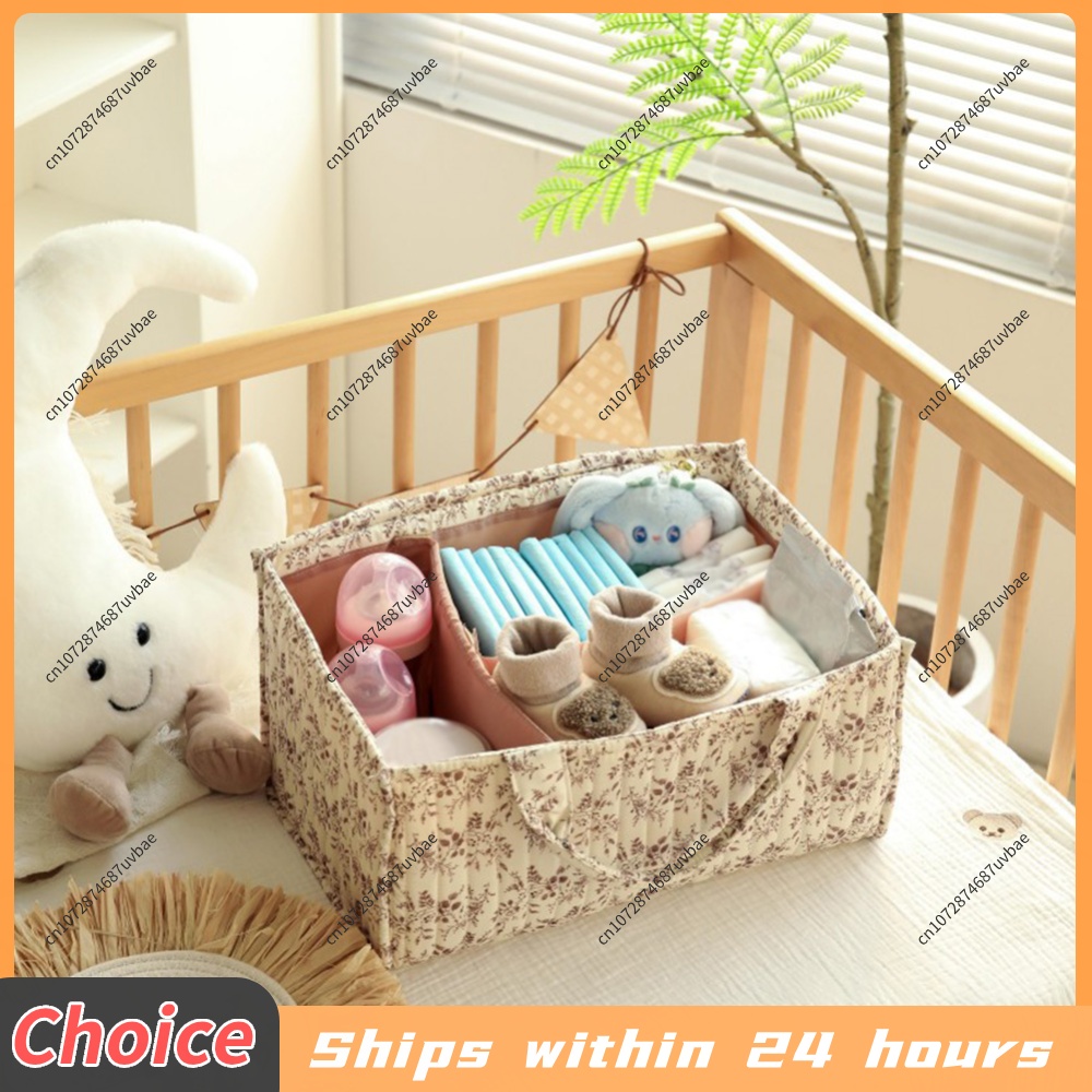 Baby Nursery Must Haves - 花柄の保育園用収納バスケット 取り外し可能な仕切り付き ポータブルホルダー おしりふき用トートバッグ 新生児必需品