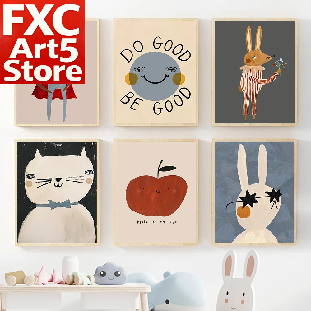 Baby Nursery Quotes Wall Art - 1PC フレームレス面白い漫画ウサギクマ動物壁アートキャンバス絵画北欧引用ポスタープリント保育園写真ベビーキッズ