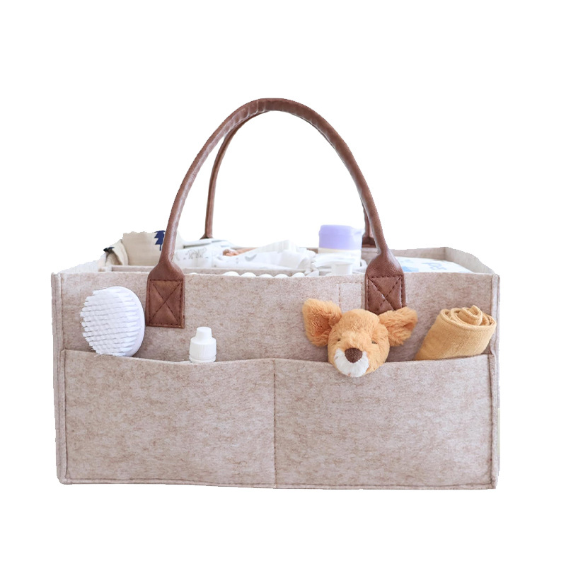 Diaper Caddy Organizer - ベビーフェルト収納バスケット、幼児用おむつバッグ、ハンドル付きキャディー、おむつ替えキッズ収納キャリア、大きなポケット付き