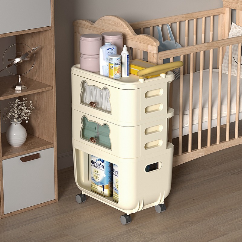 Baby Nursery Cart - 多目的リビングルーム収納オーガナイザー、ベビーおもちゃ収納ラック、モバイル保育カート、頑丈な家庭用ユーティリティローリングカート
