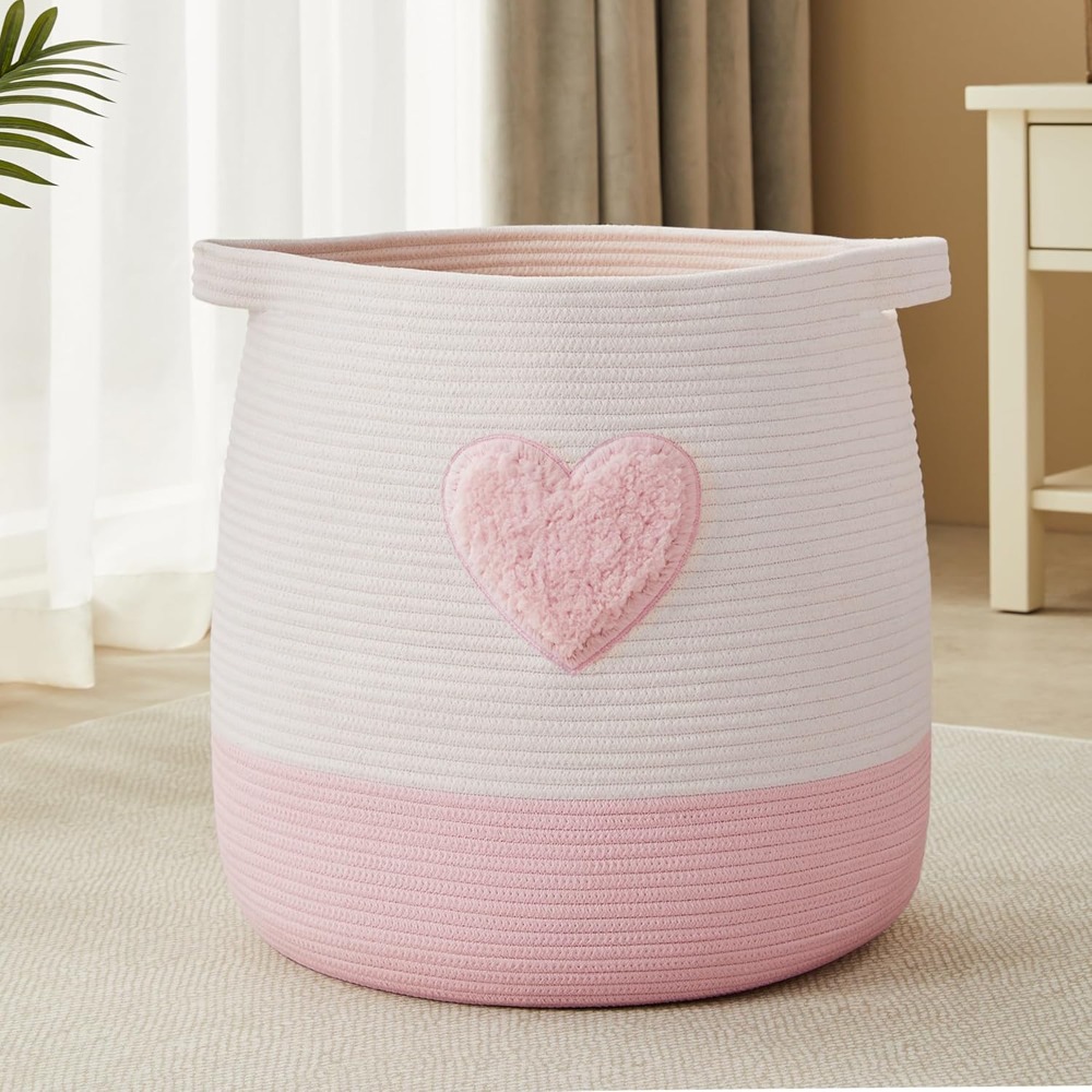 Baby Nursery Pink - ピンクのランドリーバスケット、子供用女の子用ブランケットバスケット、ブラッシュピンクのベビー用ナーサリーバスケット、女の子の部屋、寝室用大型