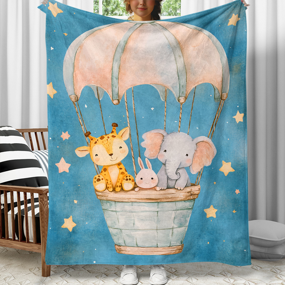 Baby Nursery In Hospital - かわいい動物たち、熱気球、星空、キリン、ゾウ、ウサギ、フランネルブランケット、ベビー保育園の装飾、柔らかいぬいぐるみブランケット、子供用