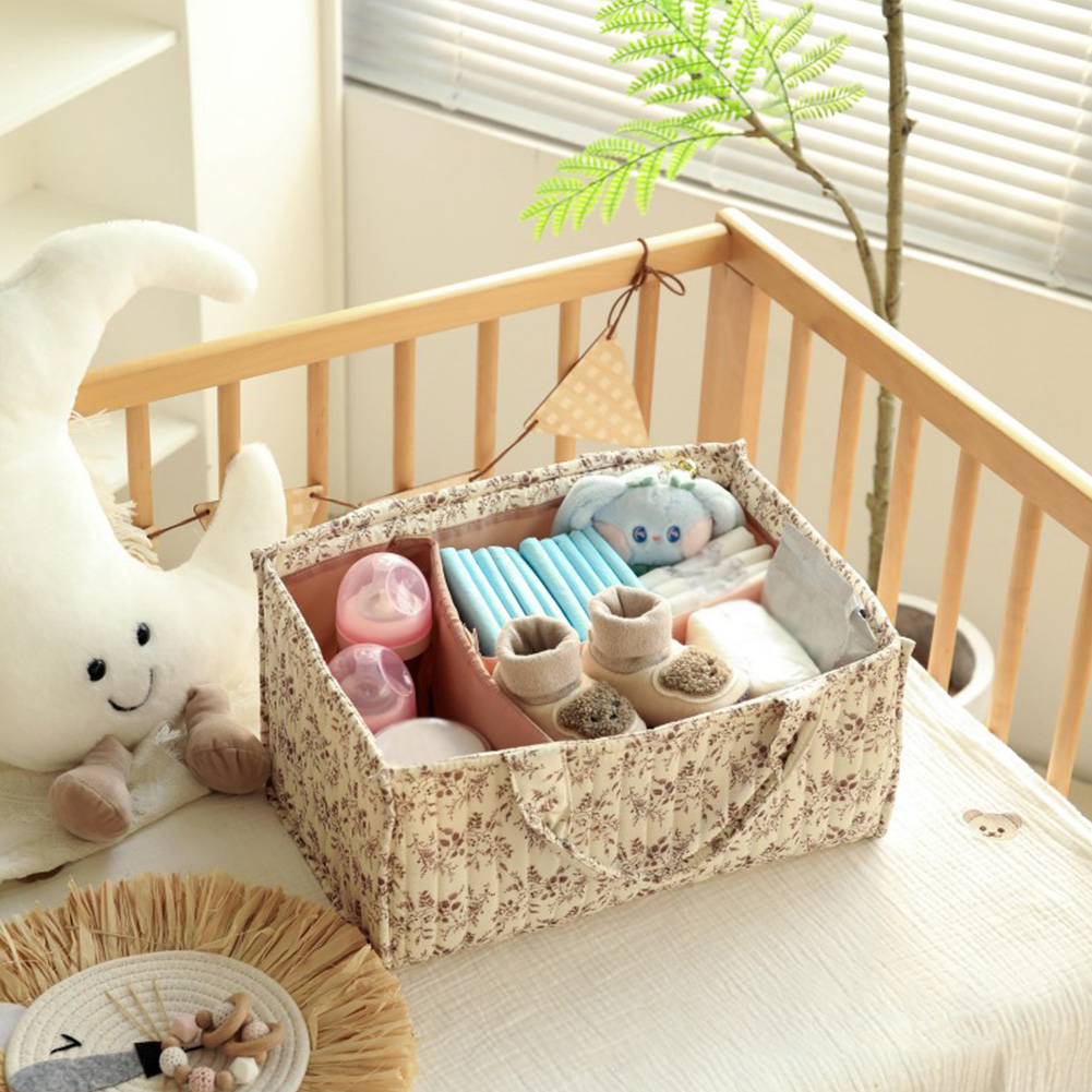 Baby Nursery Must Haves - 花柄の保育園用収納バスケット、取り外し可能な仕切り付き、おむつオーガナイザー、ベビーワイプ、新生児必需品