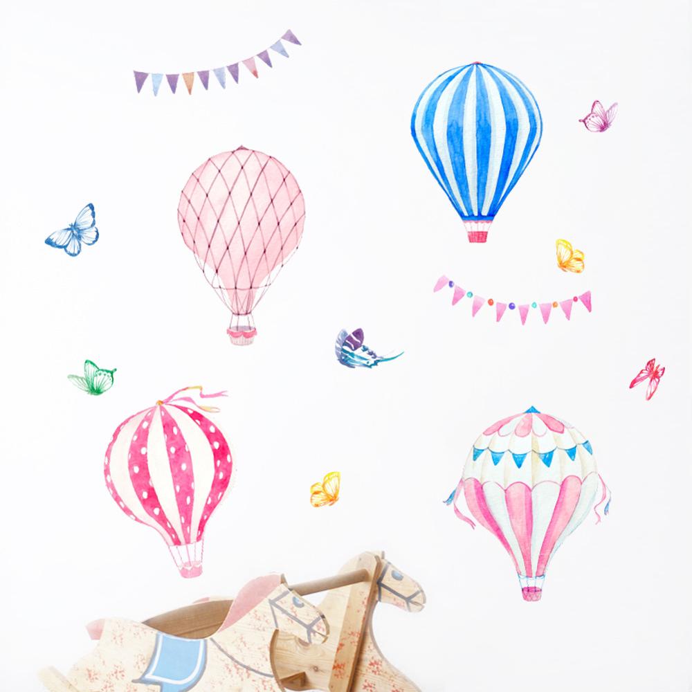 Baby Nursery Mural Wallpaper - 漫画熱気球ウォールステッカー子供の寝室の装飾壁紙ベビールームの装飾壁画取り外し可能な保育園背景デカール