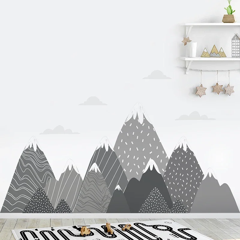 Baby Nursery Mural Wallpaper - 自由奔放に生きるグレー山壁紙防水シームレス生地風景壁壁画キッズルームベビーベッドルーム保育園壁装飾