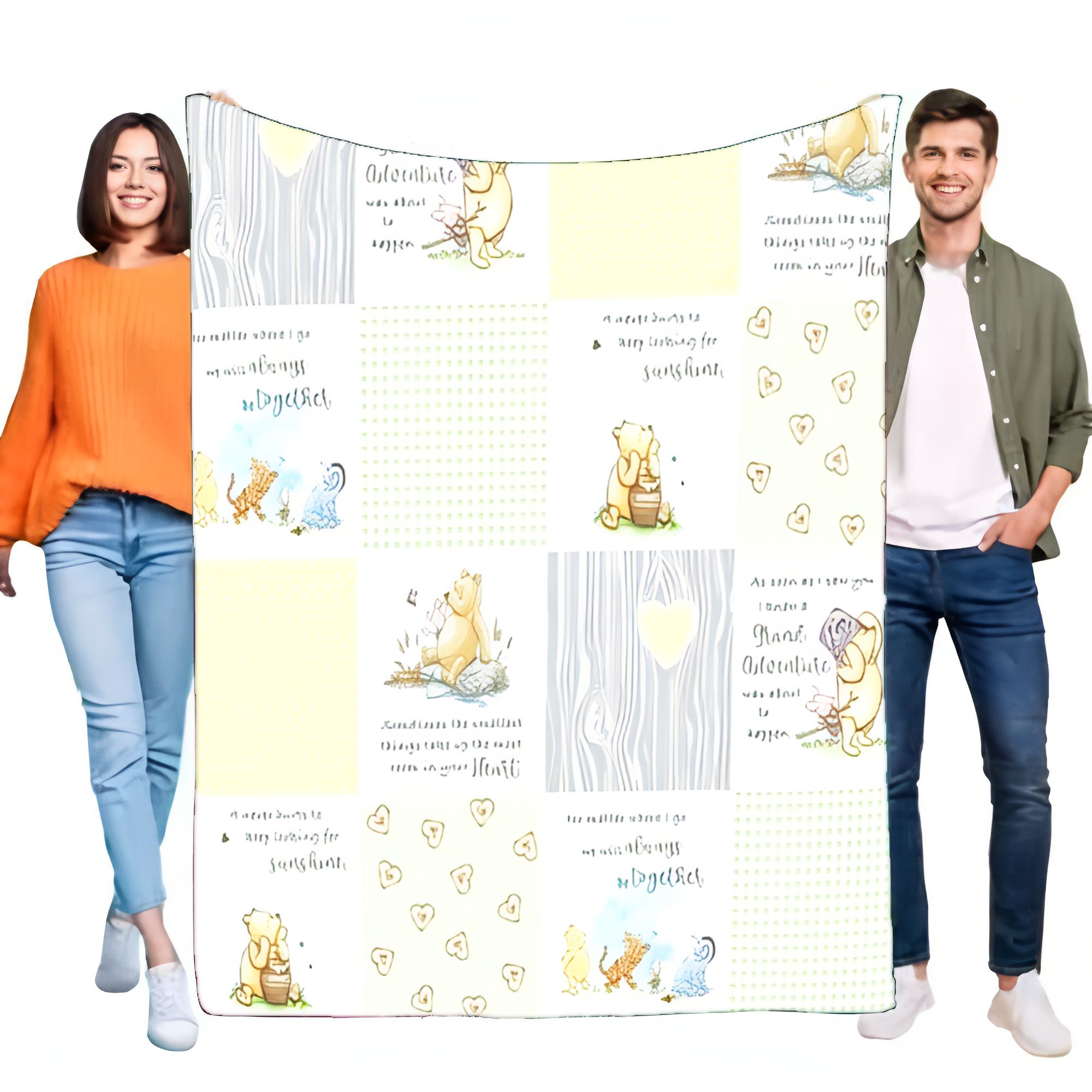 Baby Nursery Winnie The Pooh - くまのプーさん カラフルなパッチワークブランケット 赤ちゃんの保育園用の心地よい柔らかいスロー、プーさん、ピグレット、イーヨーが登場し、遊び心のあるフレーズが付いています