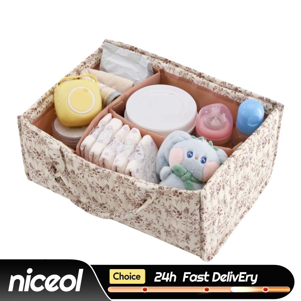 Baby Nursery Must Haves - 花柄の保育園用収納バスケット、取り外し可能な仕切り付き、ベビー用大型おむつバスケット、ベビーワイプ、新生児必需品