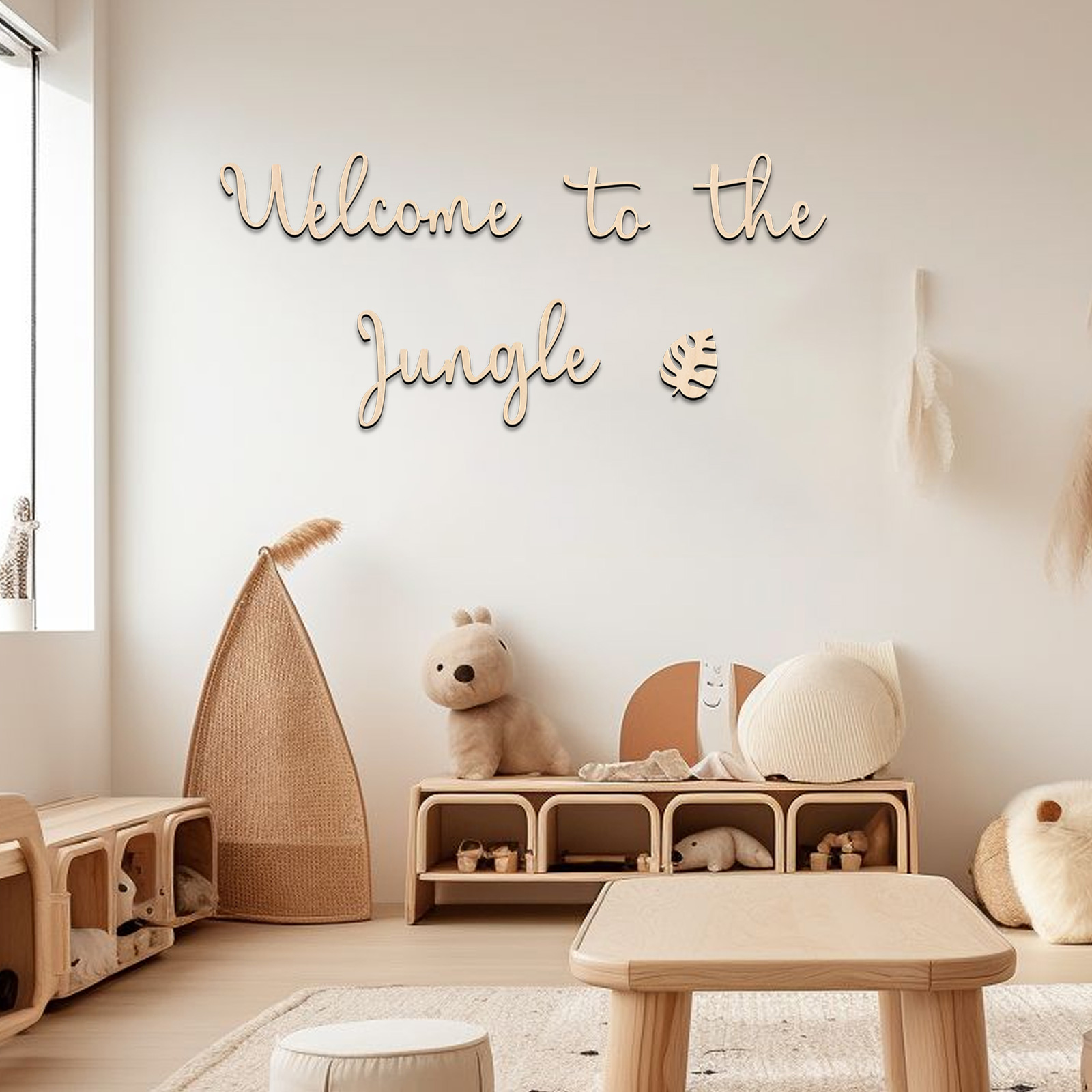 Baby Nursery Animal Theme - ジャングルへようこそ 木製サイン - 子供部屋の装飾、森の保育園の壁飾り、ジャングル動物のテーマ、ベビーシャワーギフト、家の装飾