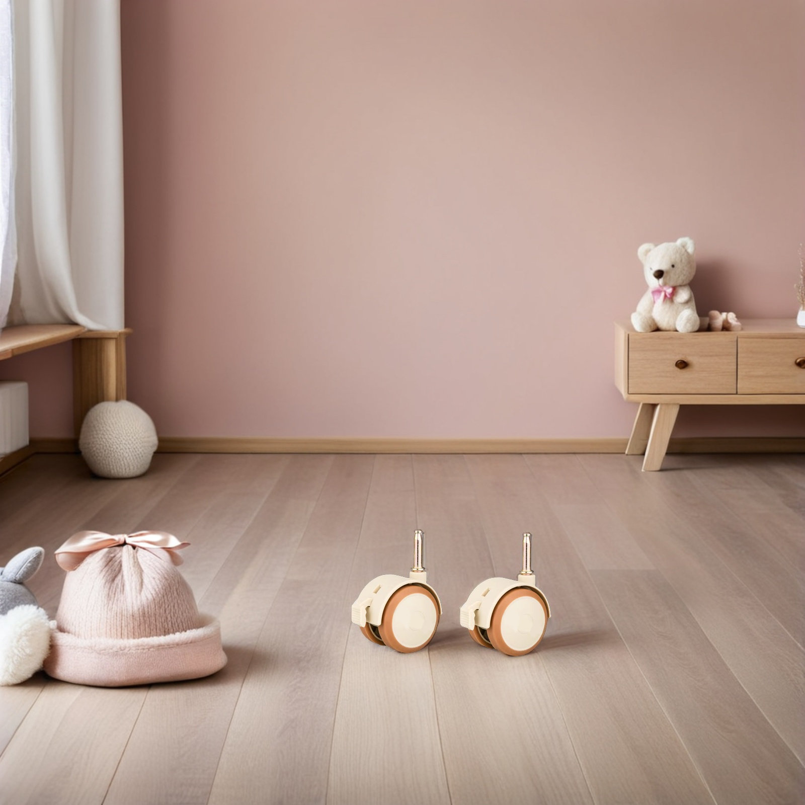 Baby Nursery Cart - ベビーベッド用ゴム製スイベルキャスターホイール4個セット、静音操作、ロックブレーキ付き、ネックステム、保育園カート、ベッドフレーム用