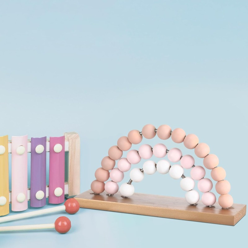 Baby Nursery Pink - レインボーガール 3D ベビールーム装飾 ピンク 木製 ビーズ