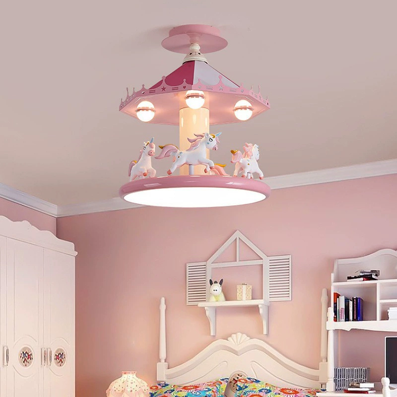 Baby Nursery Pink - プリンセスルーム女の子の寝室の天井照明ピンクカルーセルランプLEDロマンチックな暖かい保育園ベビールーム子供部屋天井ランプ