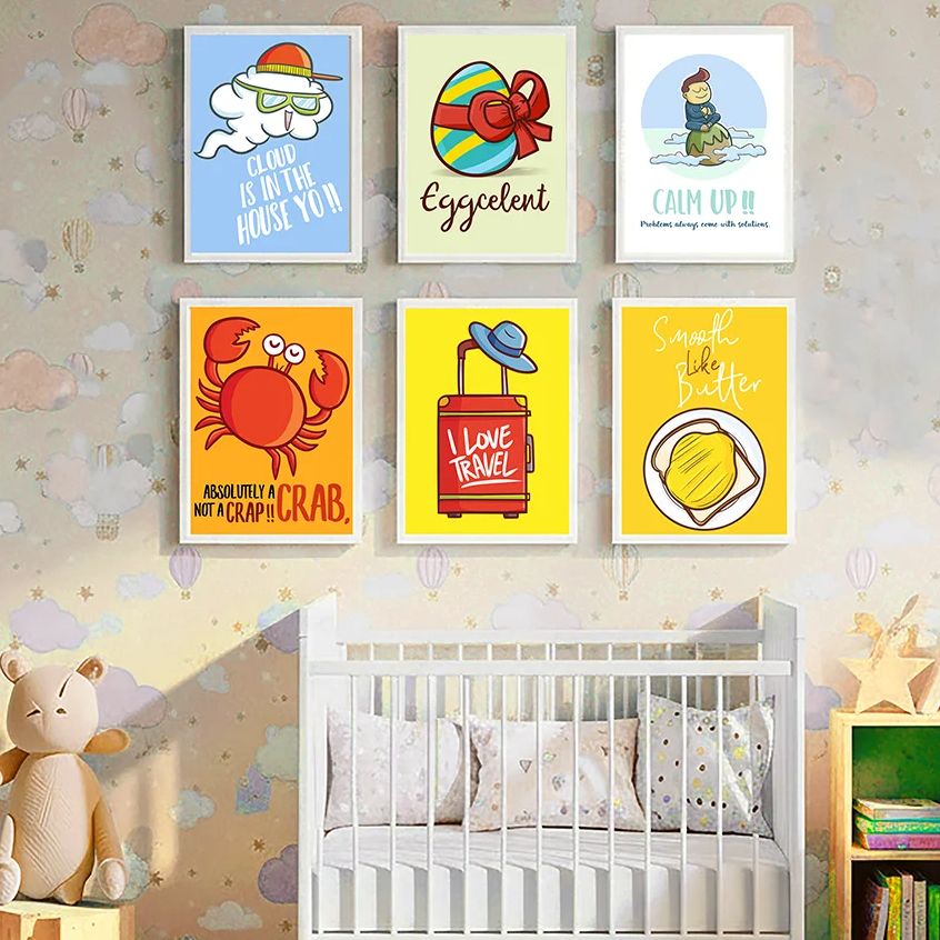 Baby Nursery Quotes Wall Art - かわいい面白い漫画の引用句保育園の壁アートキャンバス絵画プリント家の壁の装飾子供の寝室ベビールーム素敵なアート装飾