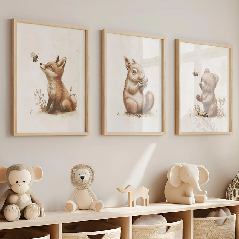 Baby Nursery Pictures - クマウサギキツネ鹿リスネズミ動物ポスター保育園壁アートキャンバス絵画ポスタープリント写真ベビーキッズルーム装飾