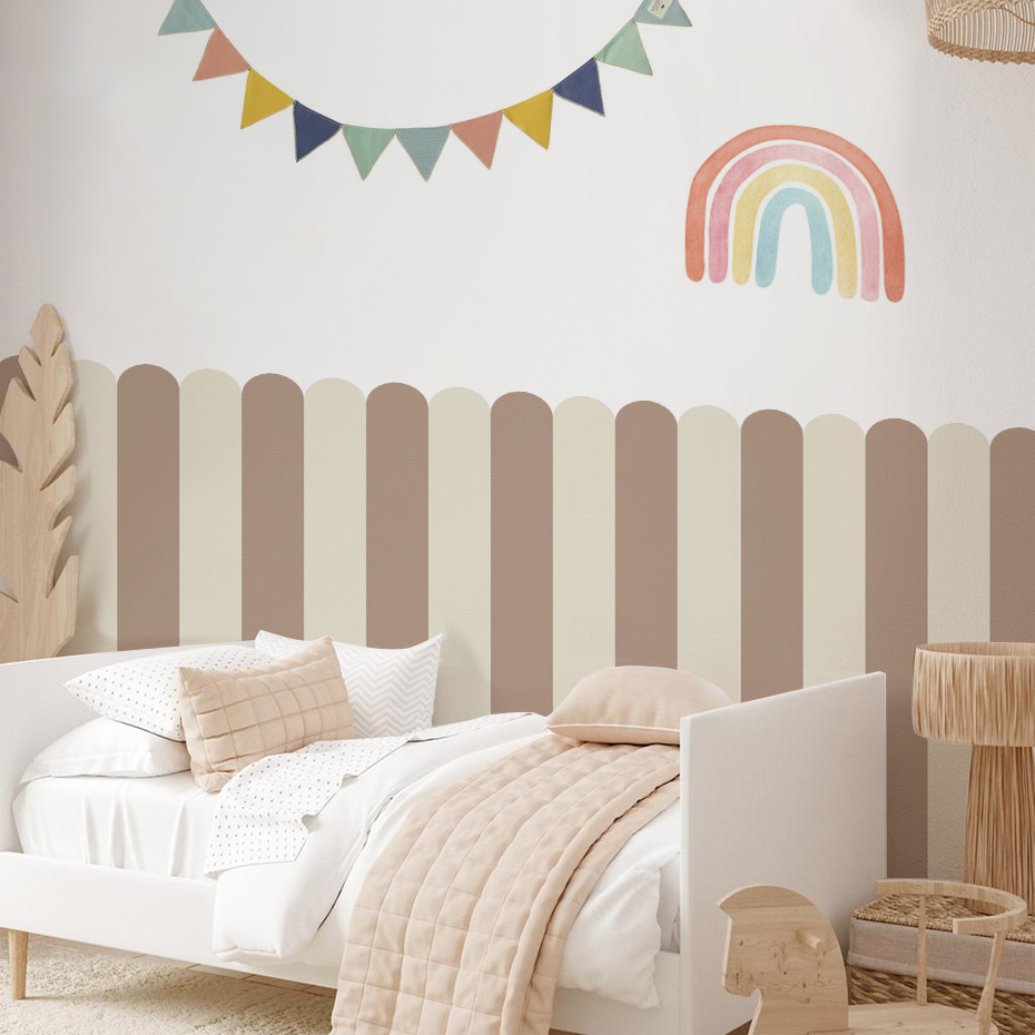 Baby Nursery Pictures - マルチカラー縦ストライプアーク壁紙保育園子供壁アートキッズルームリビングルーム家の装飾防水ピールアンドスティック