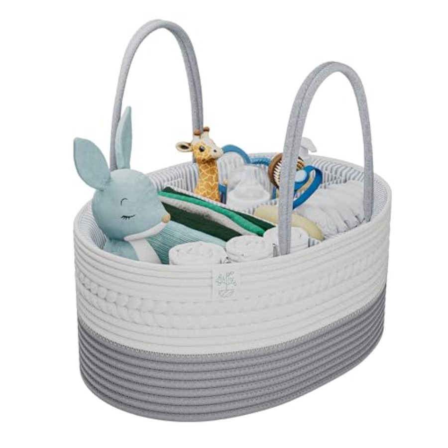 Baby Nursery Cart - ベビー用おむつ収納オーガナイザー、ハンドル付き蓋付きナーサリーバスケット、おむつ替え台付き授乳バッグ、新生児用オーガナイザーカート