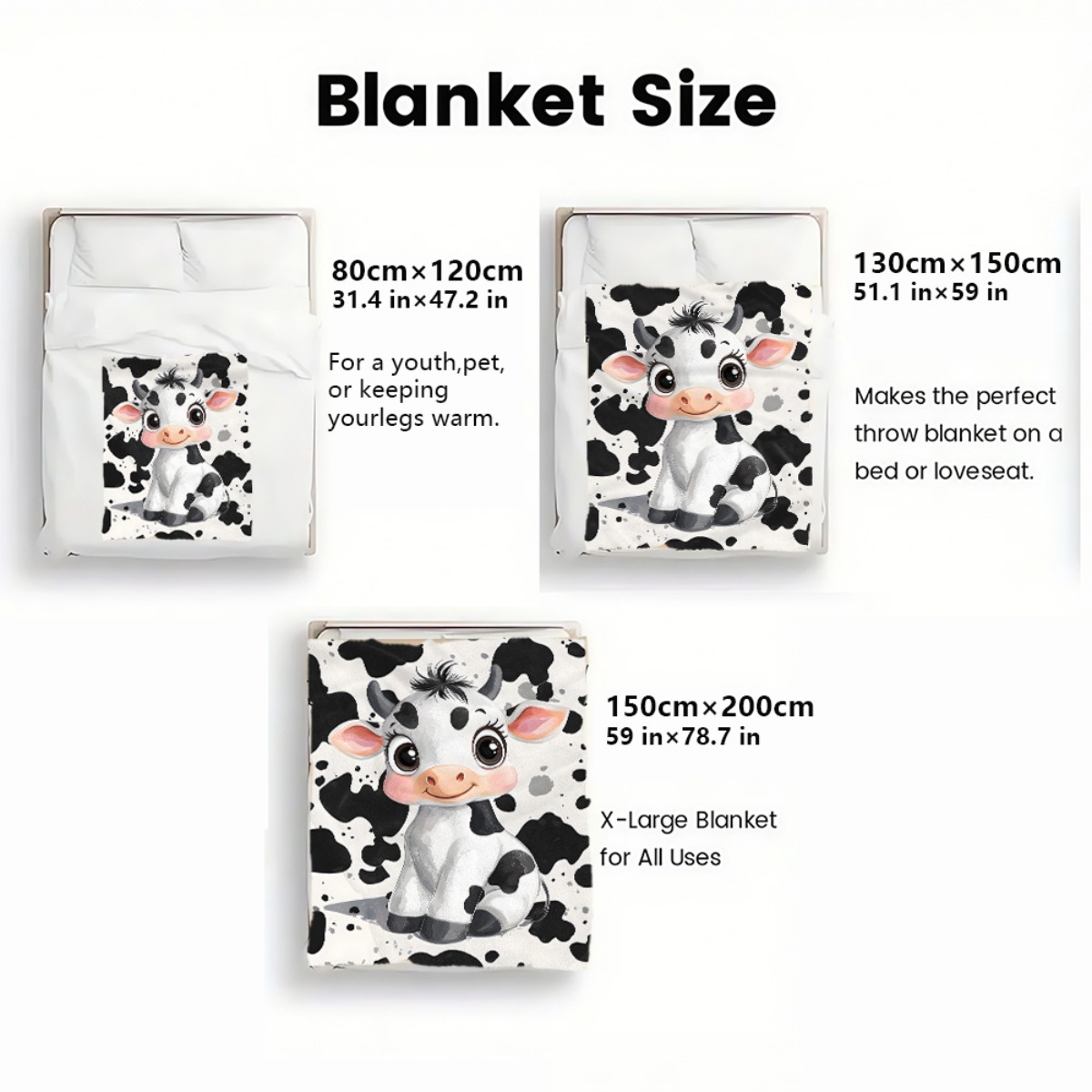 かわいい漫画風牛 黒白の斑点 笑顔の赤ちゃん子牛 フリースブ - Baby Nursery Animal Theme のレビューと価格