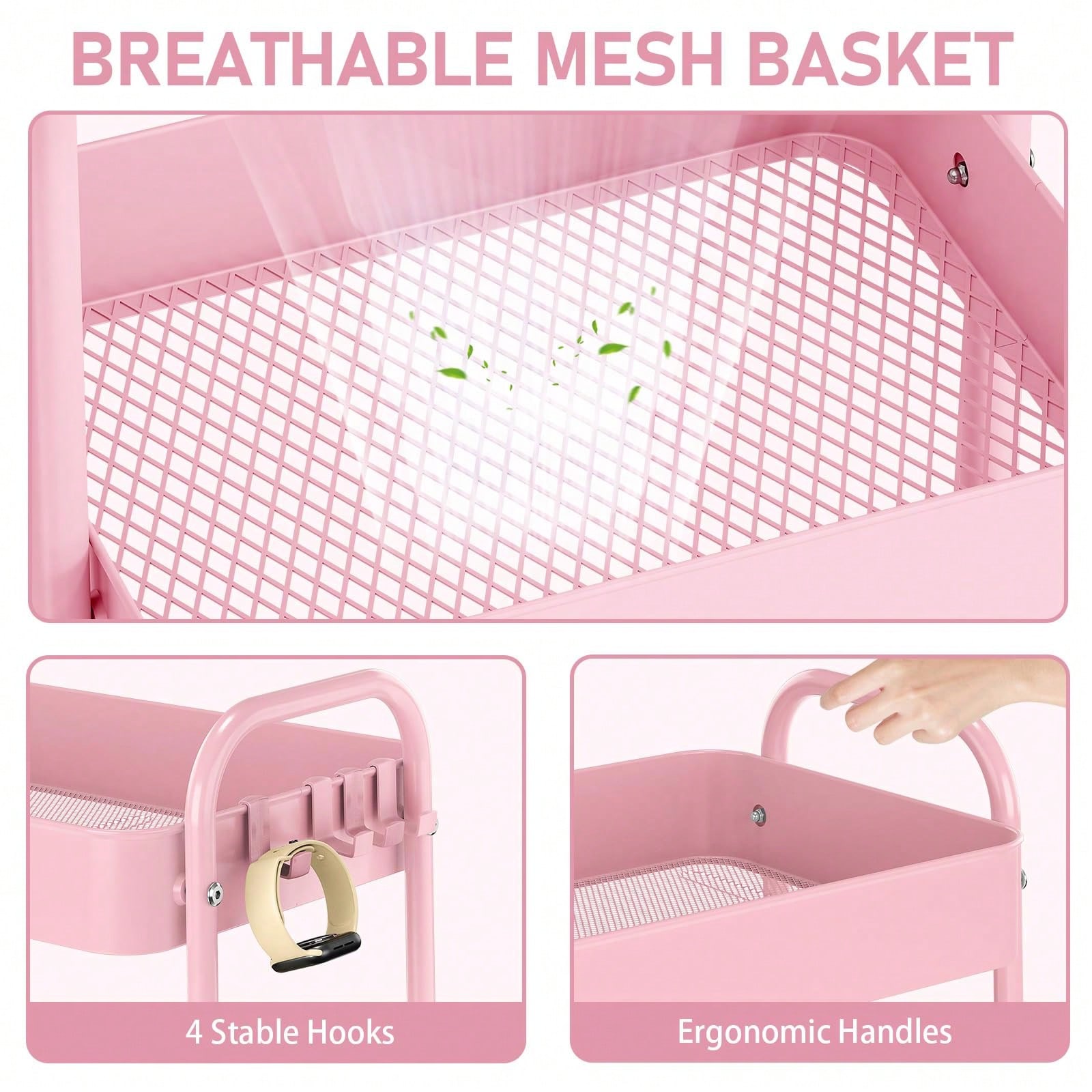 3段式メタルローリングカート（車輪付き）モダンなピンクのユー - Baby Nursery Pink のレビューと価格