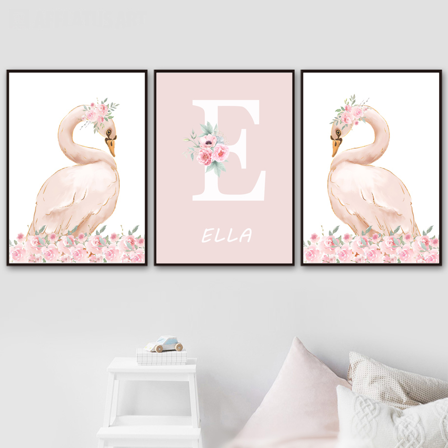 ピンクの天使の女の子日月雲白鳥城壁アート保育園キャンバス絵画 - Baby Nursery Pink のレビューと価格