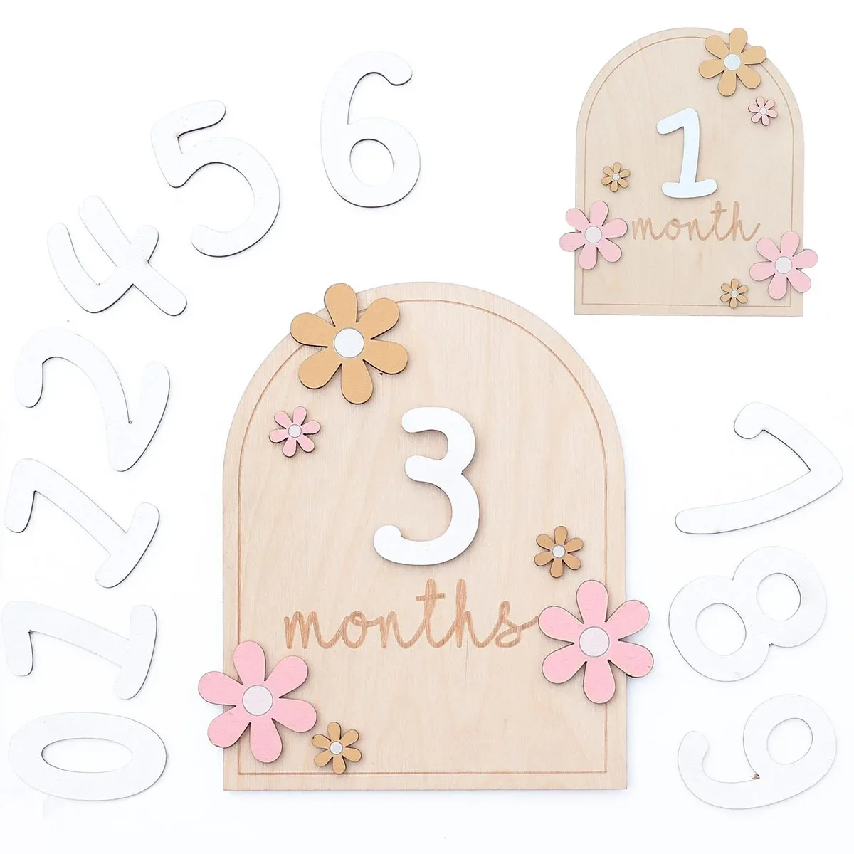 木製ベビーマンスリーマイルストーンカード花両面番号月女の子男 - Milestone Card Set のレビューと価格