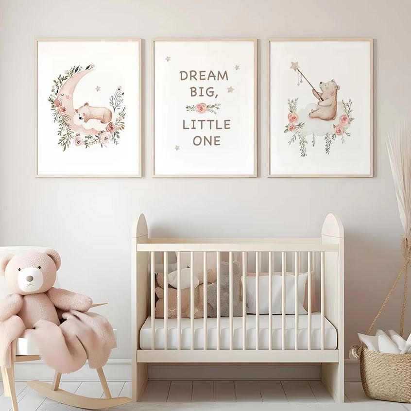保育園の花の壁アート、かわいいテディベアの月の言葉が入ったキ - Baby Nursery Quotes Wall Art のレビューと価格