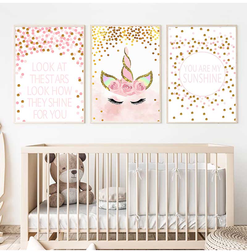 装飾絵画女の赤ちゃんの寝室の装飾ピンクユニコーン保育園引用ア - Baby Nursery Pink のレビューと価格