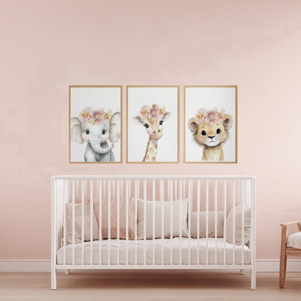 ベビーガール保育園用ウォールアートセット サファリアニマル  - Baby Nursery Pink のレビューと価格