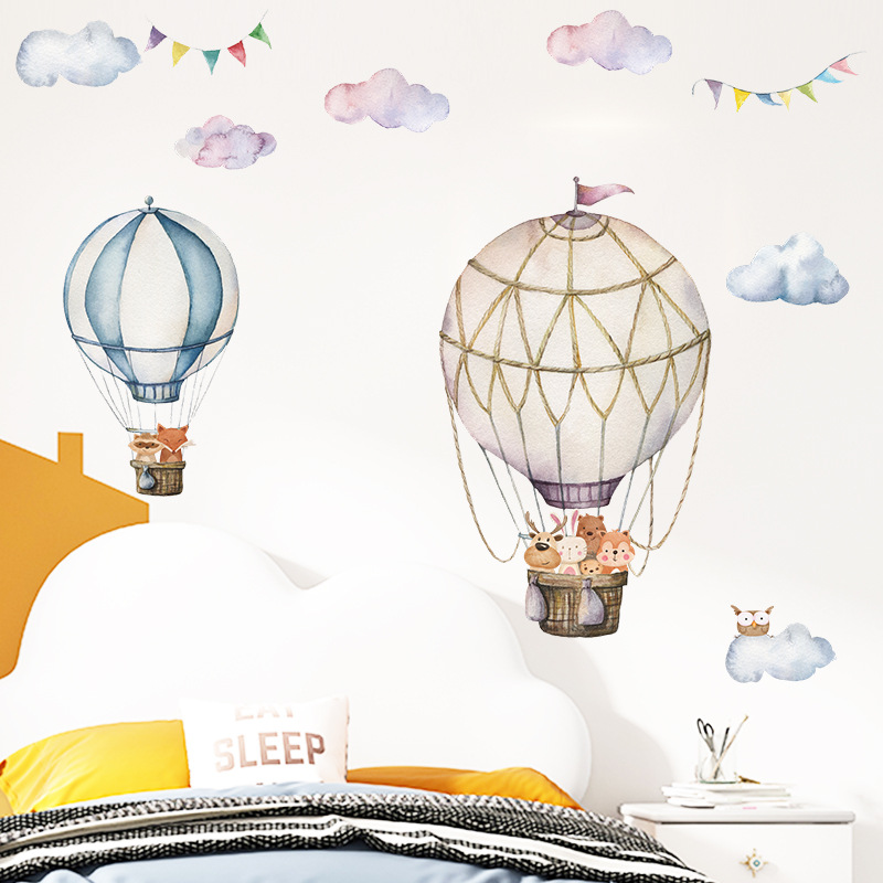 漫画の動物熱気球ウォールステッカーキッズルームの装飾ホーム壁 - Baby Nursery Mural Wallpaper のレビューと価格