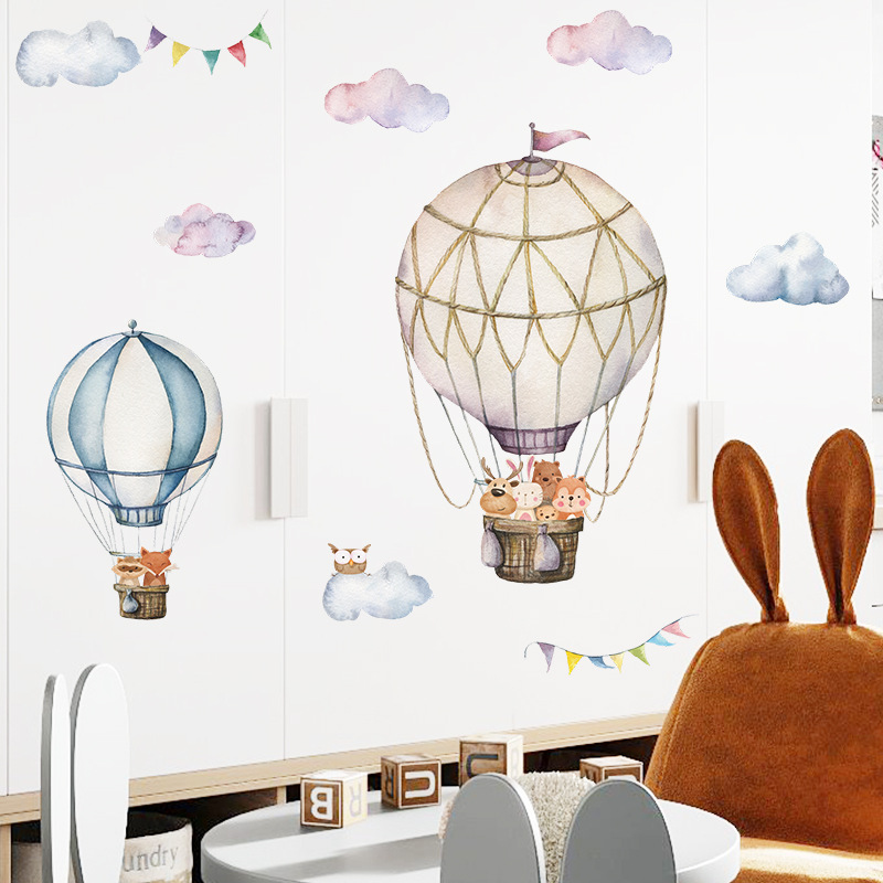 漫画の動物熱気球ウォールステッカーキッズルームの装飾ホーム壁 - Baby Nursery Mural Wallpaper のレビューと価格