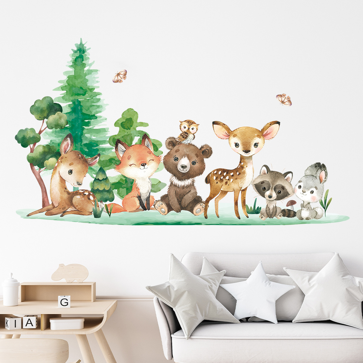 森の動物テーマ クマ 鹿 ウサギ 子供用ウォールステッカー  - Baby Nursery Animal Theme のレビューと価格
