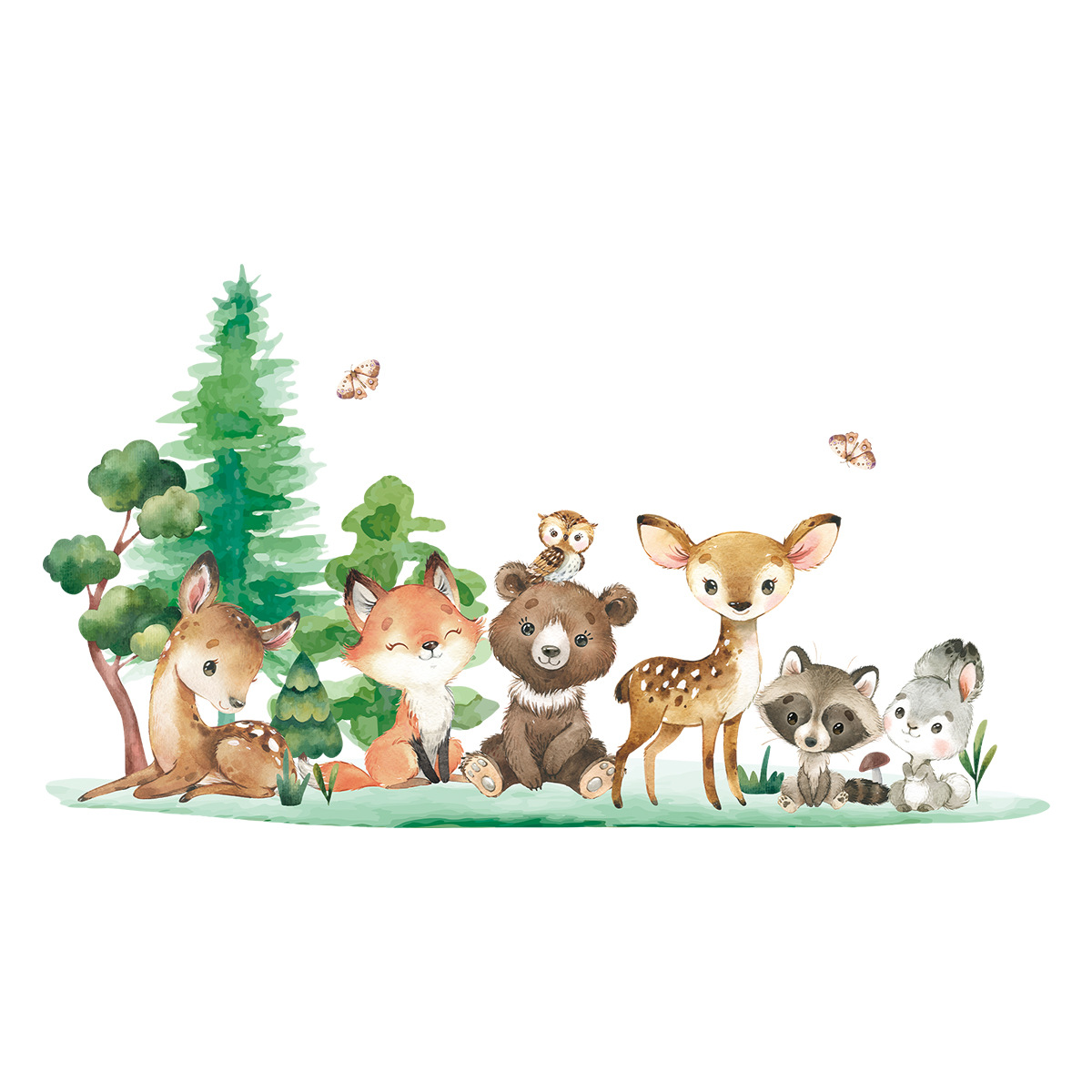 森の動物テーマ クマ 鹿 ウサギ 子供用ウォールステッカー  - Baby Nursery Animal Theme のレビューと価格