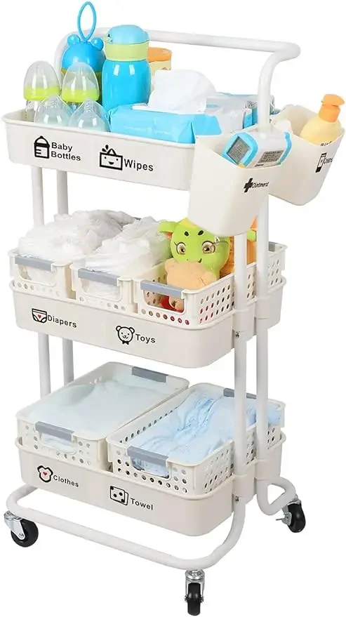 # ベビーおむつキャディオーガナイザーカート可動式、3段頑丈 - Baby Nursery Cart のレビューと価格