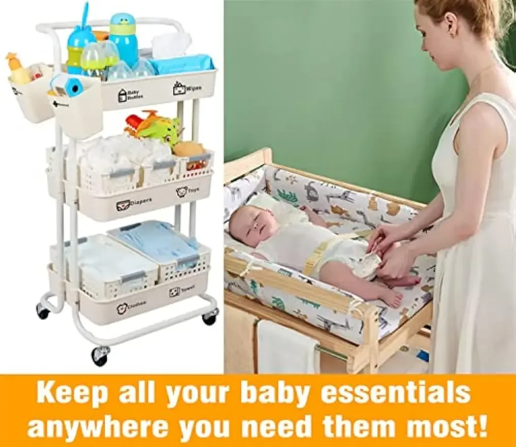 # ベビーおむつキャディオーガナイザーカート可動式、3段頑丈 - Baby Nursery Cart のレビューと価格