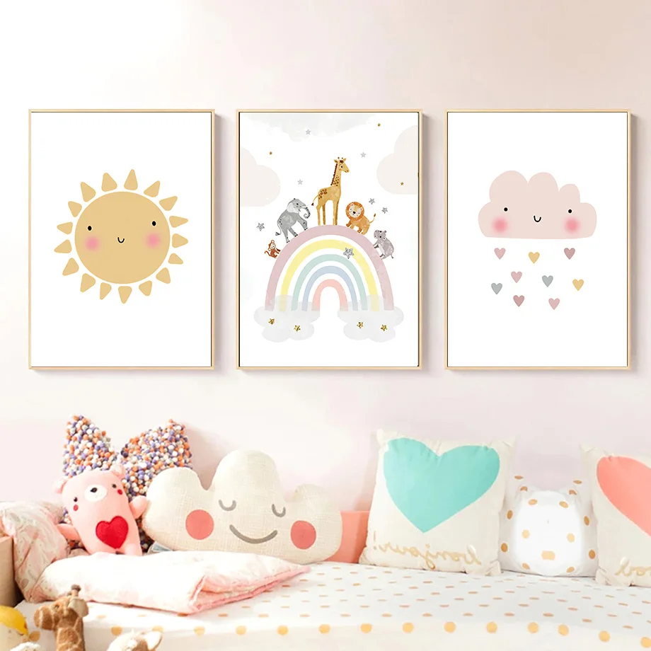 キリン象熱気球太陽虹保育園北欧ポスターやプリント壁アートキャ - Baby Nursery Pictures のレビューと価格
