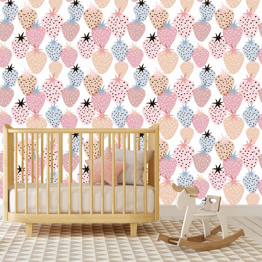 12+ かわいい保育園用イチゴ柄壁紙 リビングルームの壁用  - Baby Nursery Mural Wallpaper のレビューと価格