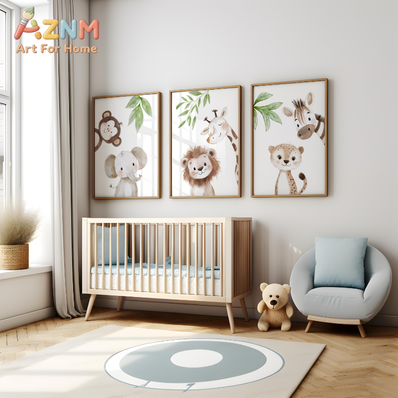 1枚/3枚入り サファリアニマル保育園プリント |   ジャ - Baby Nursery Animal Theme のレビューと価格