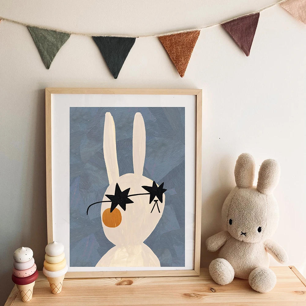 1PC フレームレス面白い漫画ウサギクマ動物壁アートキャンバ - Baby Nursery Quotes Wall Art のレビューと価格