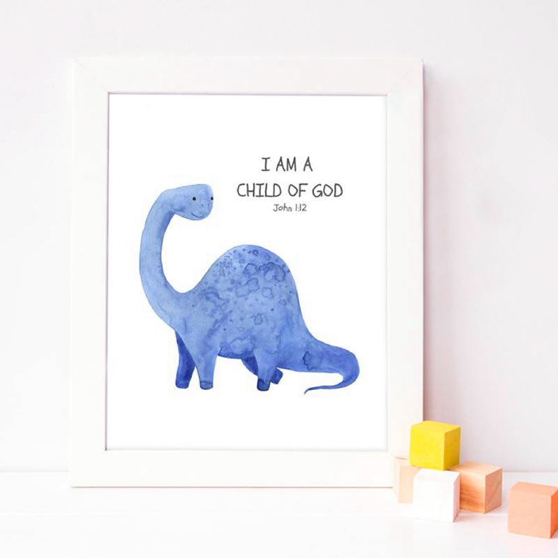 子供の聖書詩引用プリント恐竜水彩保育園壁アートの写真キャンバ - Baby Nursery Quotes Wall Art のレビューと価格