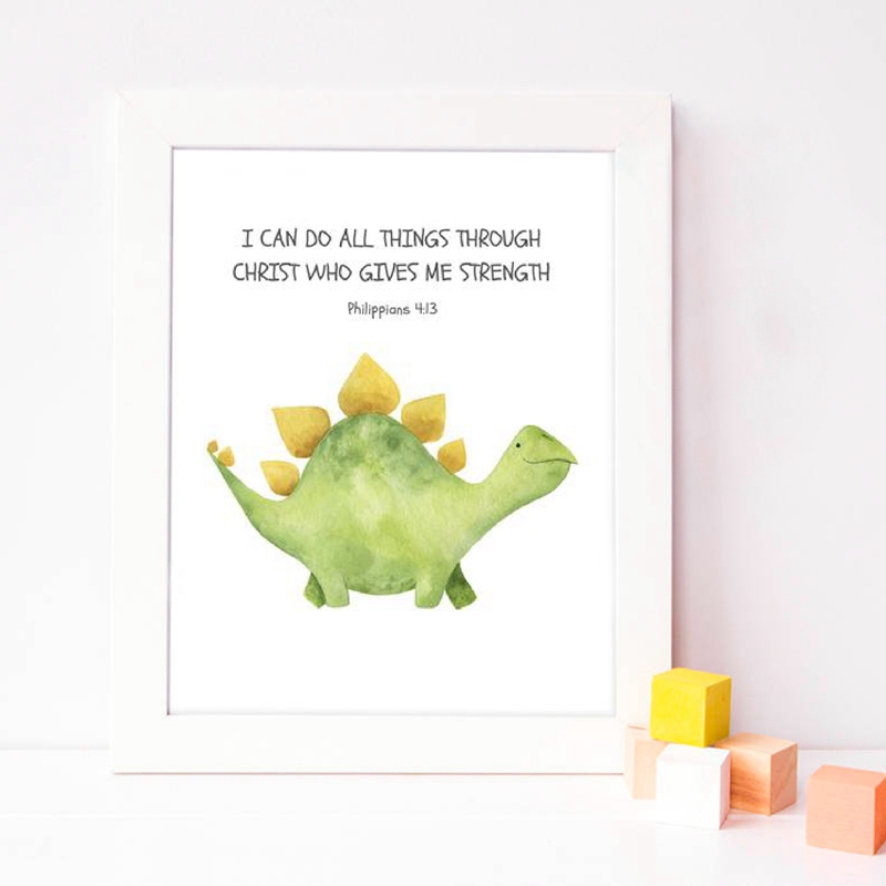 子供の聖書詩引用プリント恐竜水彩保育園壁アートの写真キャンバ - Baby Nursery Quotes Wall Art のレビューと価格