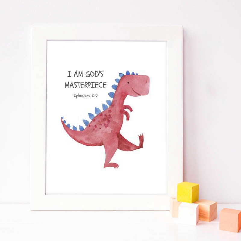 子供の聖書詩引用プリント恐竜水彩保育園壁アートの写真キャンバ - Baby Nursery Quotes Wall Art のレビューと価格